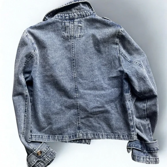 26 International STOOSH Vintage Denim crop trench or double breasted jacket - Picture 2 of 8